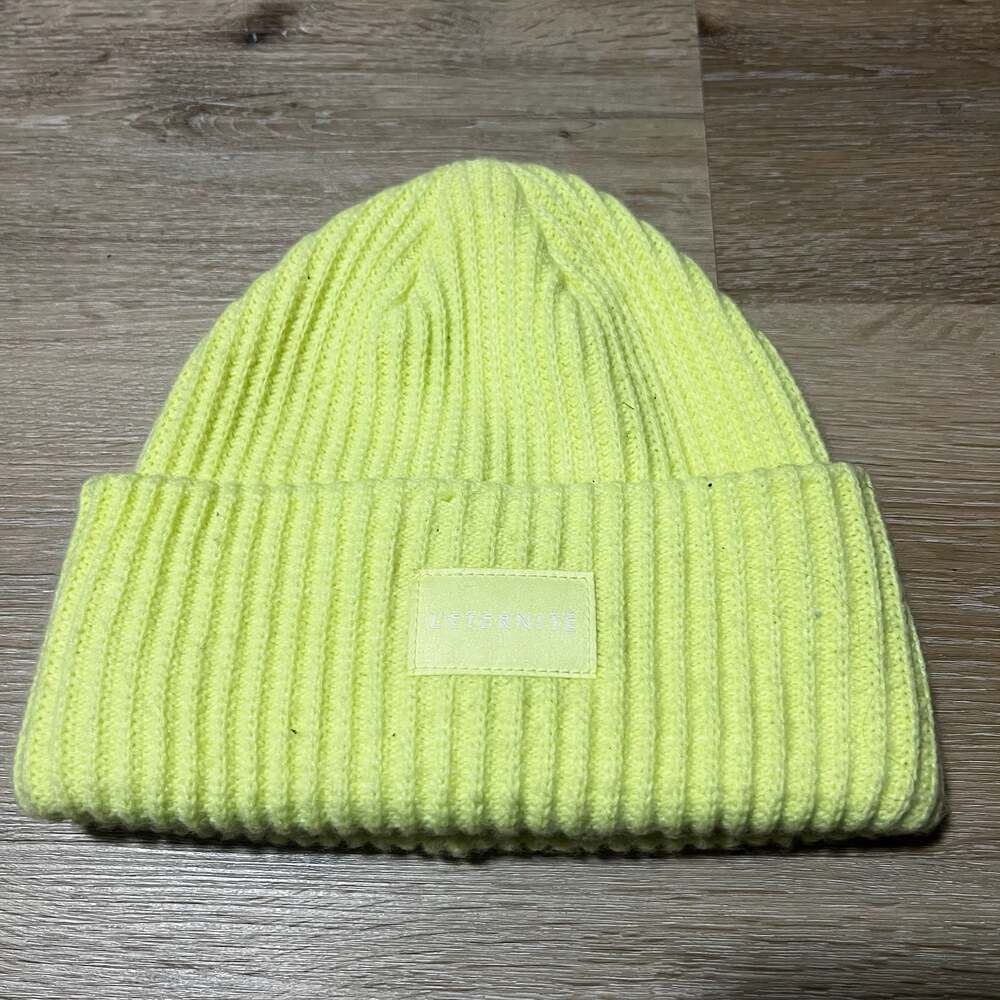 L'ETERNITÉ Neon Yellow Ribbed Knit Cuffed Beanie Hat